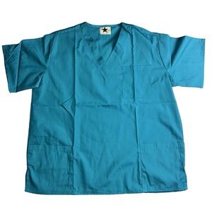 Black Star Unisex Scrub Top Size XL V Neck Medical Teal 3 Pocket